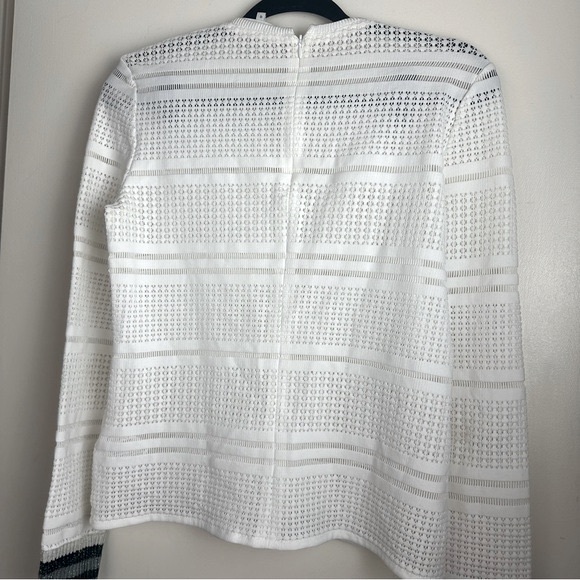 Tibi White Eyelet Semi-Sheer Long Sleeve Top W/Sparkly Shimmer Striped Cuffs 6 - Picture 6 of 14